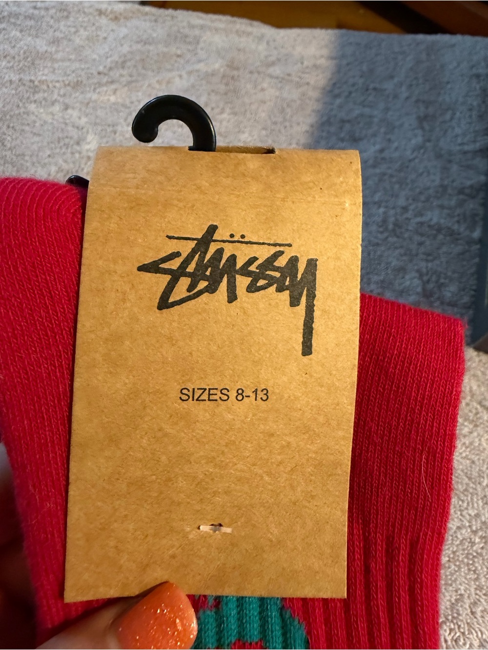 Stussy Maroon & Red Athletic Crew Socks with White and Teal Logos - Picture 2 of 5